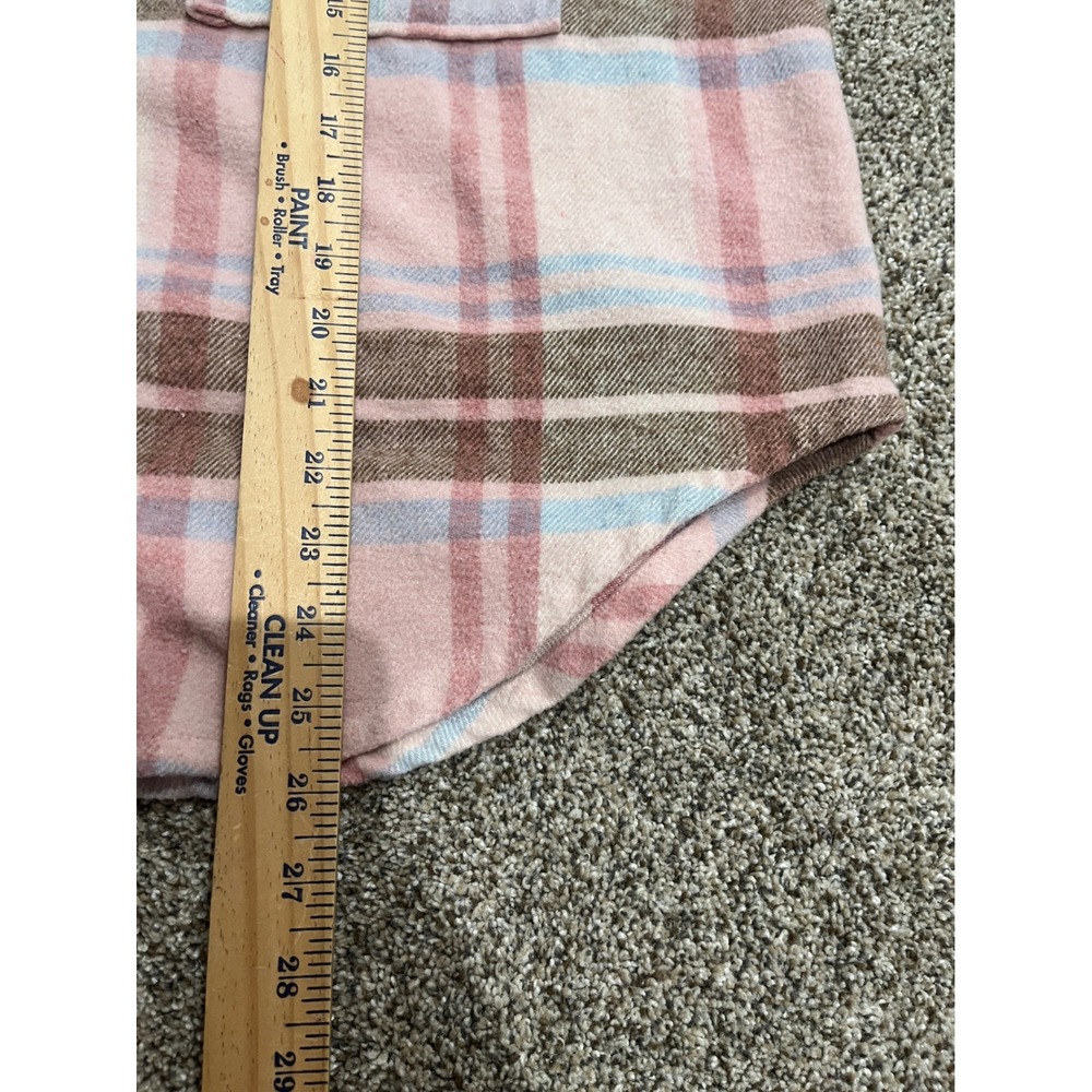 Barbie Movie Pink Plaid Flannel Shacket Button Up Jacket Logo Back Womens Medium - Picture 6 of 8
